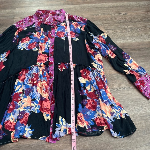Free People Brunch A Bunch Floral Tunic Dress Boho ButtonFront Puff Sleeve Large - Picture 9 of 9